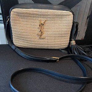 YSL LOU CAMERA BAG IN RAFFIA AND SMOOTH LEATHER